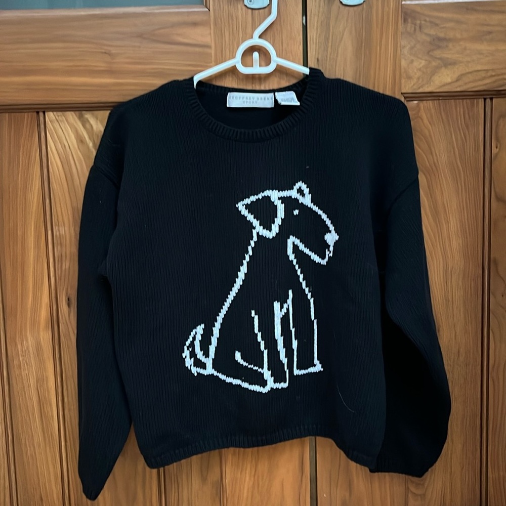 Vintage Geoffrey Beene Terrier Dog boxy cropped sweater sz small